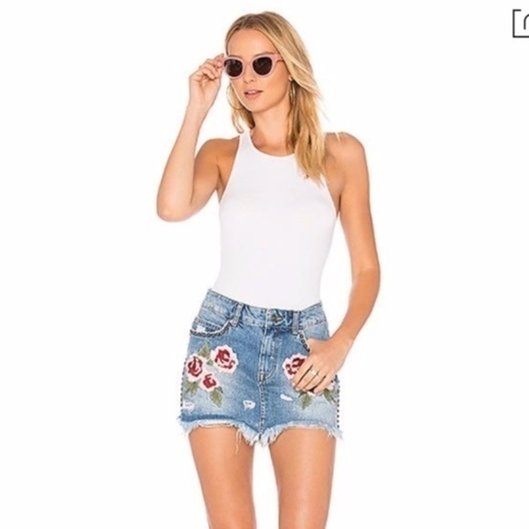 Free People Wild Rose Embroidered Jean Skirt 27 - Picture 3 of 4